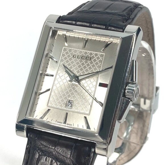 GUCCI Rectangle Watch Watch Wristwatch SS Silver/Dark brown - Picture 1 of 11